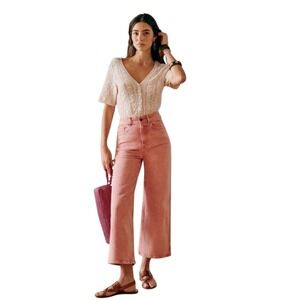 Sezane Le Crop Wide Leg Rosewood Wash Denim Jeans High Rise Cropped 4 Womens